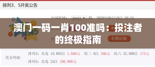 澳门一码一肖100准吗：投注者的终极指南