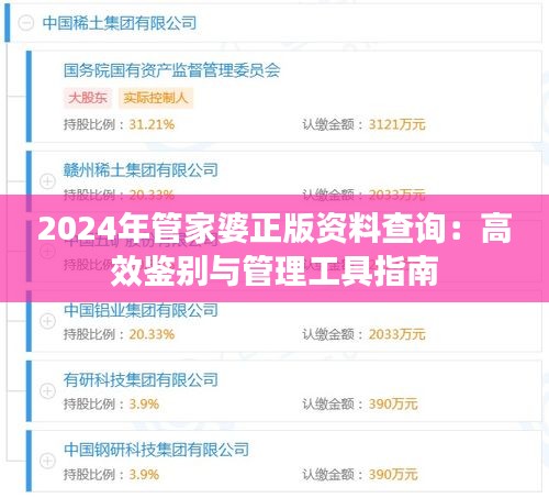 2024年管家婆正版资料查询：高效鉴别与管理工具指南