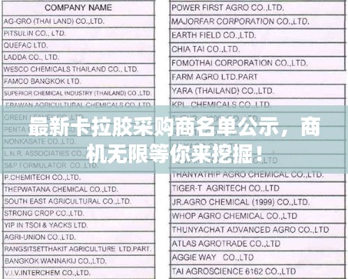 最新卡拉胶采购商名单公示，商机无限等你来挖掘！