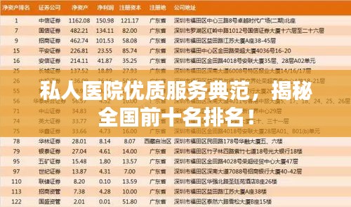 私人医院优质服务典范，揭秘全国前十名排名！