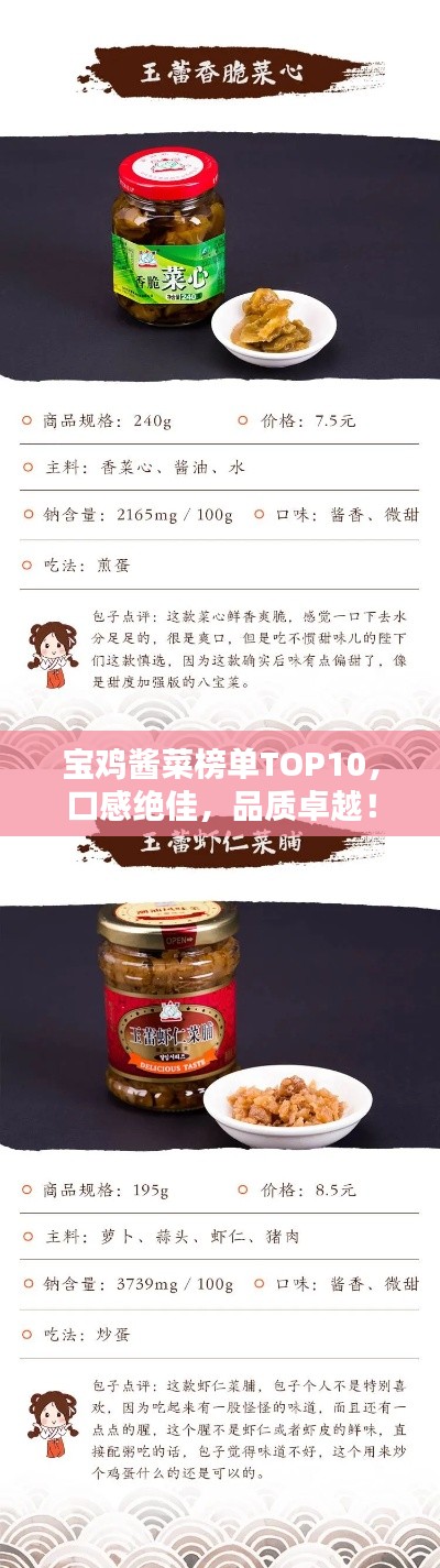 宝鸡酱菜榜单TOP10，口感绝佳，品质卓越！