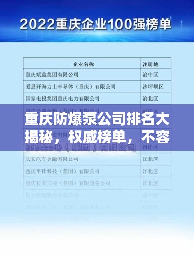 重庆防爆泵公司排名大揭秘，权威榜单，不容错过！