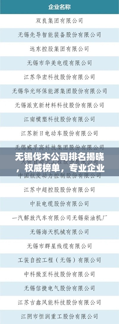 无锡伐木公司排名揭晓，权威榜单，专业企业一览无余！