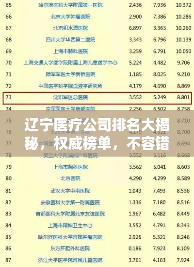 辽宁医疗公司排名大揭秘，权威榜单，不容错过！