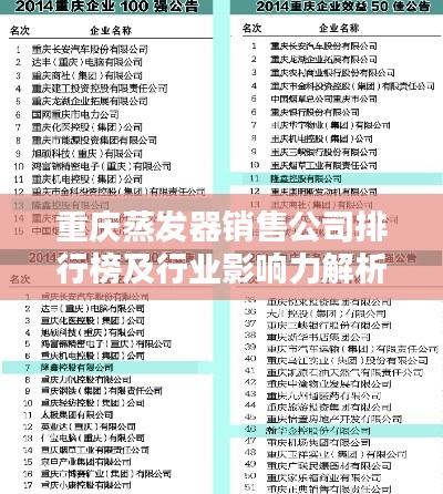 重庆蒸发器销售公司排行榜及行业影响力解析