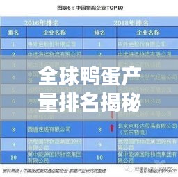 全球鸭蛋产量排名揭秘，哪些国家占据领先地位？