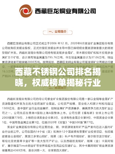 西藏不锈钢公司排名揭晓，权威榜单揭秘行业巨头！