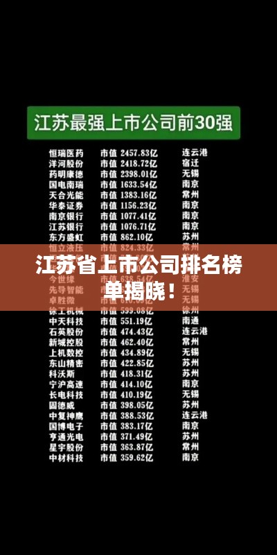 江苏省上市公司排名榜单揭晓！