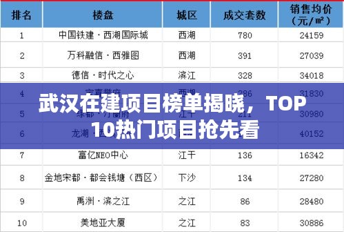 武汉在建项目榜单揭晓，TOP 10热门项目抢先看