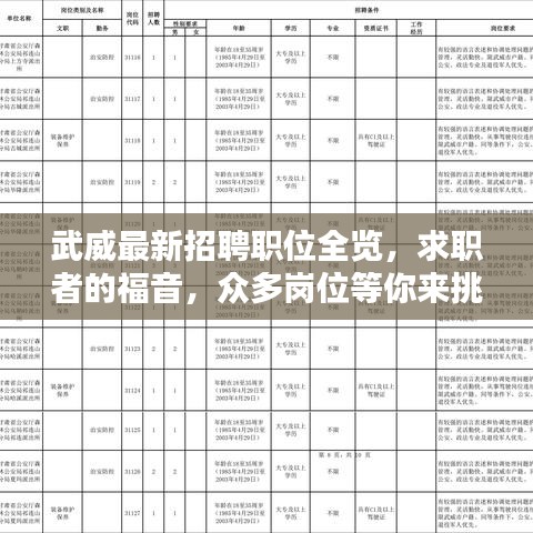 武威最新招聘职位全览，求职者的福音，众多岗位等你来挑！