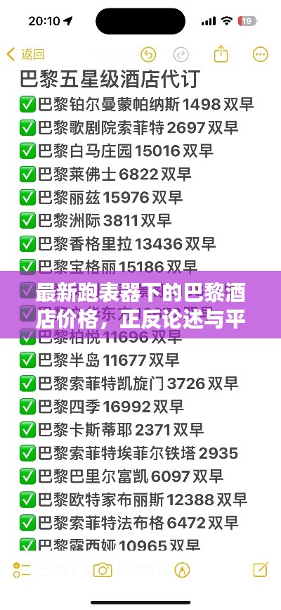 最新跑表器下的巴黎酒店价格,正反论述与平衡观点
